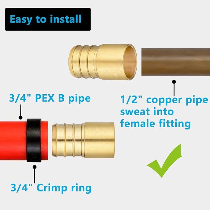 (10 Pack) Lidertik Copper to Pex Fittings, 3/4" Pex F1807 x 1/2" Female Sweat Adapter Brass