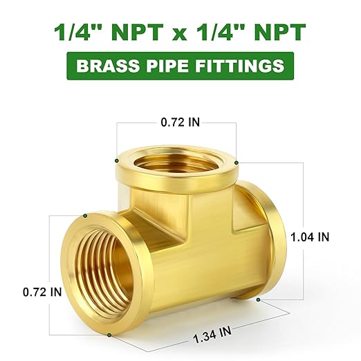 TAISHER 8PCS Brass Tee Fitting, 1/4" x 1/4" x 1/4" NPT Female Pipe Fittings