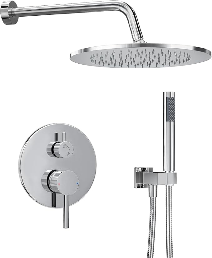 Gabrylly Shower System, Wall Mounted Shower Faucets Set with Shower Valve, High Pressure 10" Rain Shower head with Handheld Spray Combo, 2 Way Rainfall Shower Head Set, Chrome
