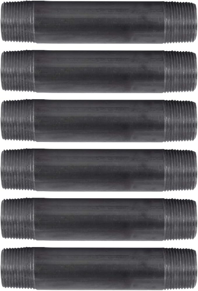 PIPE DECOR 1" x 6" Black Steel Plumbing Pipe, 6-Pack, Pre Cut Connector, Industrial Steel Grey Fits Standard One Inch Threaded Black Malleable Iron Fittings, Build Vintage DIY Furniture
