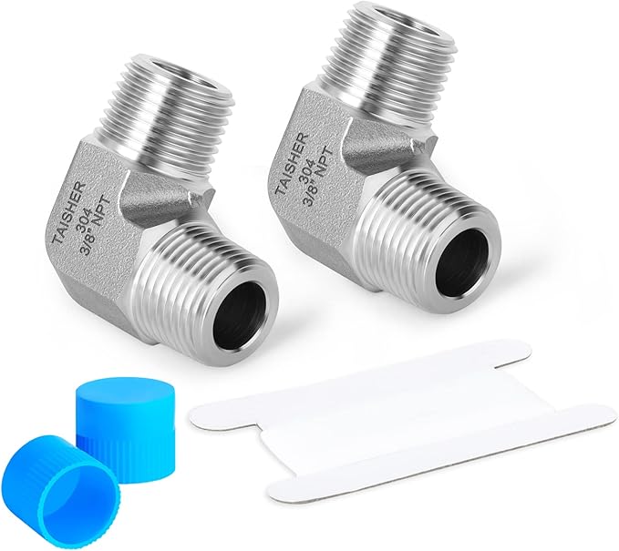 TAISHER 2PCS 304 Stainless Steel 90 Degree Barstock Street Elbow, 3/8" NPT Male Pipe to 3/8" NPT Male 304 Stainless Pipe Fitting
