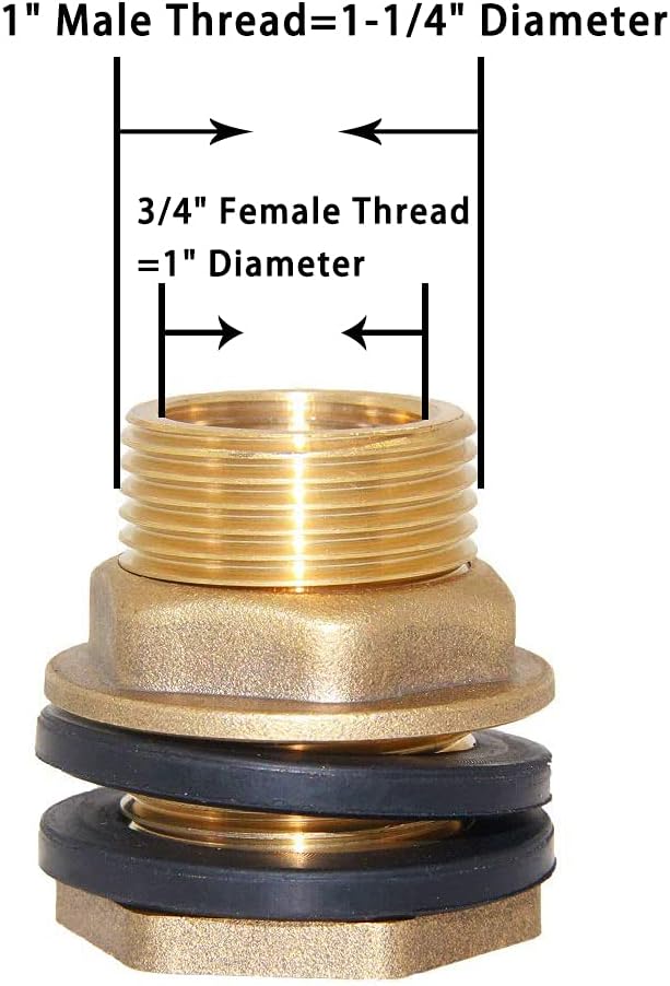 Joywayus 6pcs 3/4" Female 1" Male Soild Brass Water Tank Connector Bulkhead Tank Fitting with 2 Rubber Ring Stablizing
