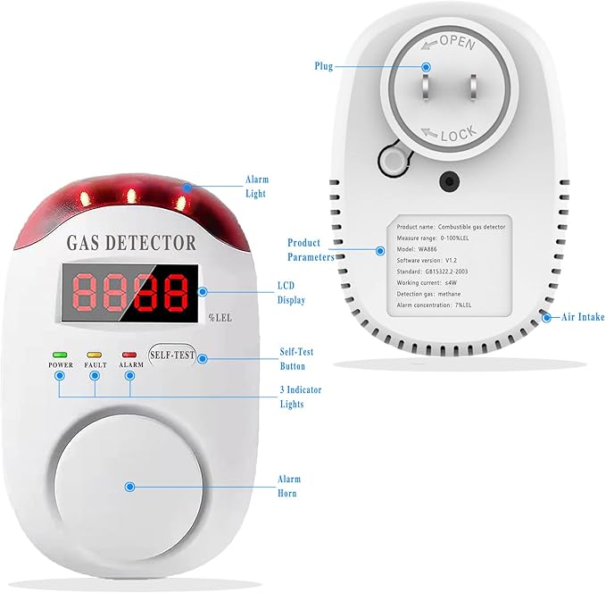 Natural Gas Detector Plug，Gas detectors for Home Natural Gas，Propane Leak Detector，in Propane Gas Detector for Home & RV Gas Leak Detector for LNG, LPG, Methane- 2 PCS