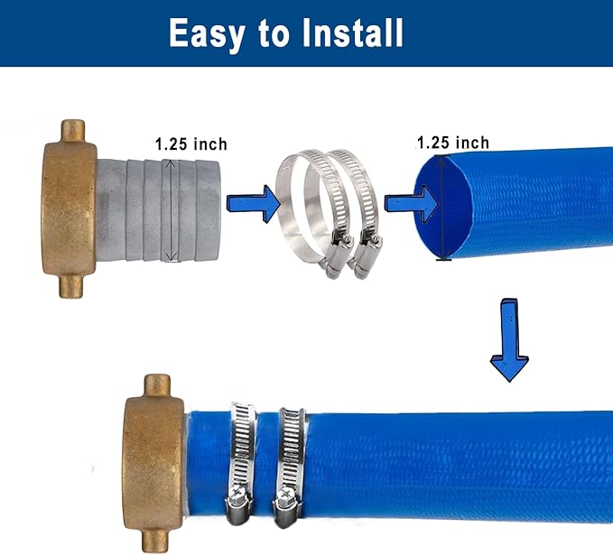 EASTRANS Aluminum Female Hose Fitting with Brass Nut, 1-1/4 inch Pin Lug Hose Shank Coupling with 1 Clamp