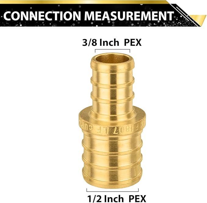 50-Pack Foskan 3/8" x 1/2" PEX Straight Reducing Coupling,Brass Crimp Fittings for PEX Tubing Pipe