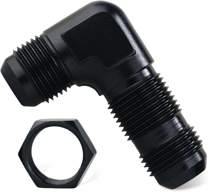 8AN Male Flare 90 Degree Bulkhead Fitting Adapter with 8AN Nut Aluminum Black