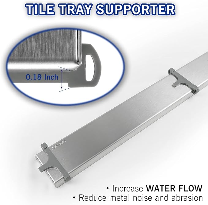 Linear Shower Drain 26", Brushed Floor Drain with Tiled Insert Grate & Hair Strainer, 304 Stainless Steel Bathroom 2-in-1 Tiled in Drain, CUPC Certified (Brushed, 26'')