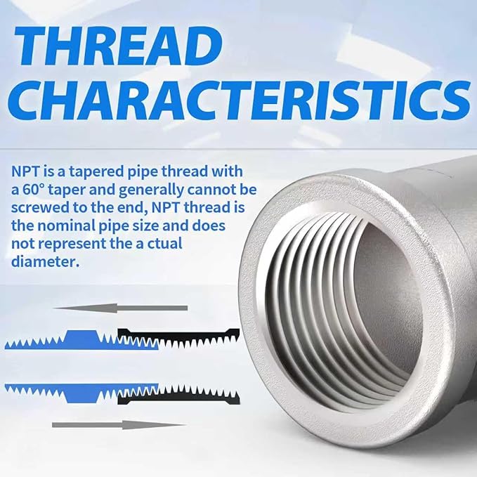 ChillWaves 304 Stainless Steel Pipe Fitting, Tee 1/2" x 1/2" x 1/2" NPT Female Thread Adapter(2-PACK)