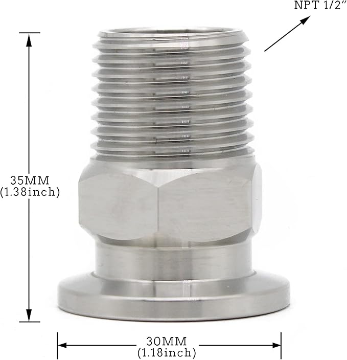SS304 KF16 NPT Male Adaptor thread 1/2" NW16 KF Male coupling ISO-KF16 X NPT 1/2"