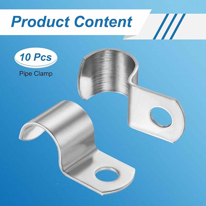 HARFINGTON 11/16 Inch Pipe Strap, 304 Stainless Steel Conduit Clip 10Pcs Single Hole Strap Clamp for Pipe Tube Cable Fixing (18mm, Silver)