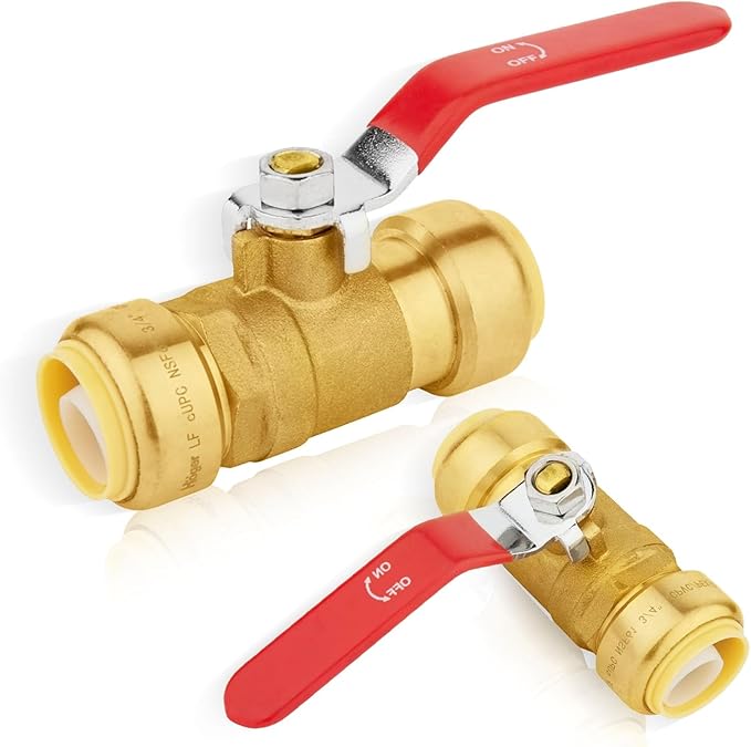 2-PCs HeSun Push Fit Ball Valve, 3/4-Inch Push-to-Connect Full Port Shut-off Valve for Hot and Cold Water,with 1 Disconnect Clip, PEX,Copper,CPVC, Red(PF-VALVE012-2)