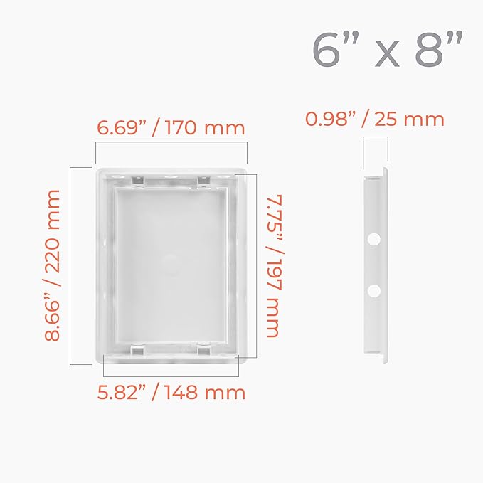 6 x 8 Inch White Rectangular ABS Plastic Plumbing Access Panel - Indoor Wall Access Door for HVAC, Wall, Ceiling, and Drywall with Panel - Opening Box Door Cover - Easy to Install