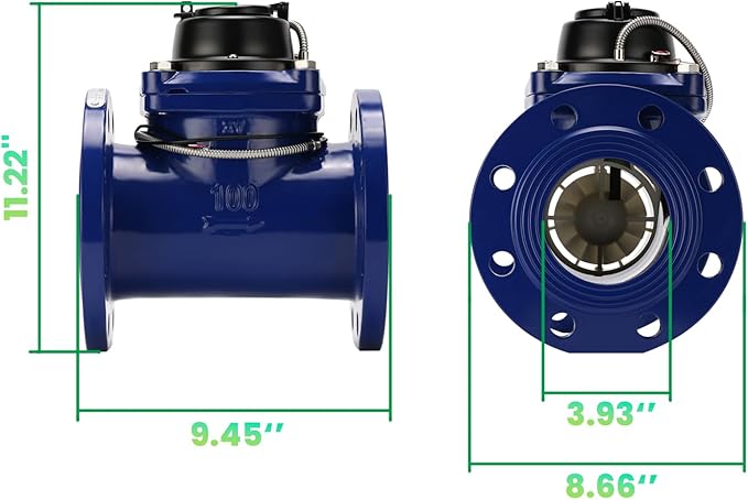 Watflow 4" WoltmannHelix Water Meter,Detachable Water Meter,Pulse Output, Epoxy-Coated Cast Iron,Resistant Seals（Cubic,Non-Potable Use）