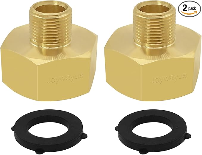 Joywayus 2PCS 3/4 GHT Female to 3/8 Compression Male Thread Adapter Pipe Fitting, Brass Reducer Faucet Connector Water Hose Adapter, Supply Line to Garden Hose Adapter for RV Kitchen Bathroom Plumbing