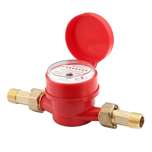 Watflow DN15 Water Meter 1/2" NPT, AWWA C712 Certification Gallon Water Flow Meter, Hot Water Meter for Garden/Home/Apartment, Horizontal Install.