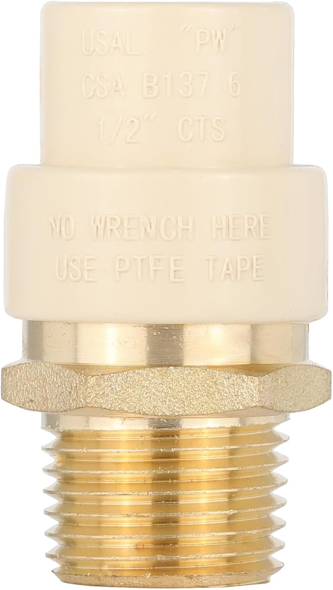 (Pack of 20) EFIELD 1/2"CPVC X 1/2"Male Thread NPT Transition Coupling,Brass Adapter Pipe Fitting (Male NPT x CPVC),(CPVC055-5-20PCS)