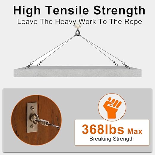 100FT 1/16" Wire Rope Kit, 7x7 Marine Stainless Steel Strand Core, T316 Strength for Hanging, Aircraft, Yard, Garden, Deck Railing, Trellis Wire with Crimping Sleeves, Thimbles, Cable Cutter