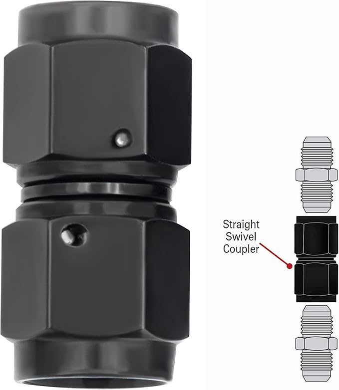 6AN Female to 6AN Female Straight Swivel Coupler Fitting Adapter 9/16-18UNF Thread Aluminium Anodized Black 2PCS