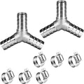 3/4" Hose Barb Fitting Equal Barbed Y Shaped 3 Way Wye Stainless Steel Tubing Joint Splicer Mender Adapter Union for Tubing Pipe Household Fuel Gas Liquid Air (2 Pcs with 6pcs Hose Clamps)