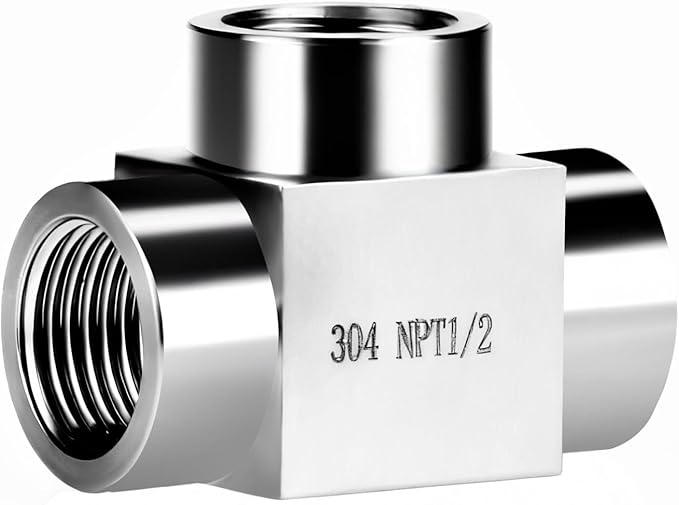 NPT 1/2 tee pipe fitting female thread 3 ways T adapter, stainless steel hose fitting tee t shape pipe connector for outdoor irrigation setup/pressure gauge, 4350 psi