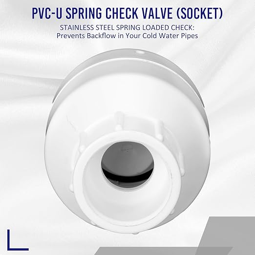 Geetery PVC Inline Check Valve Solvent Connections White Plastic Backflow Preventer Pipe Fittings Check Socket Schedule (1 Pcs, 1 Inch)