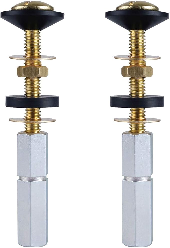 Hibbent 2 Pack Toilet Tank to Bowl Bolt Kits, Heavy Duty Bolts Toilet Bolts for Tank Solid Brass with Extra Long Nuts Easy to Install and Double Gaskets for Fastening