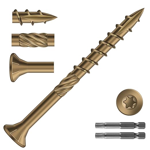 #8 x 2 Inch Deck Screws (255Pcs) 2lb. Carbon Steel, Yellow, Flat Head, Rust Resistant epoxy Coated, with T25 Star Bit