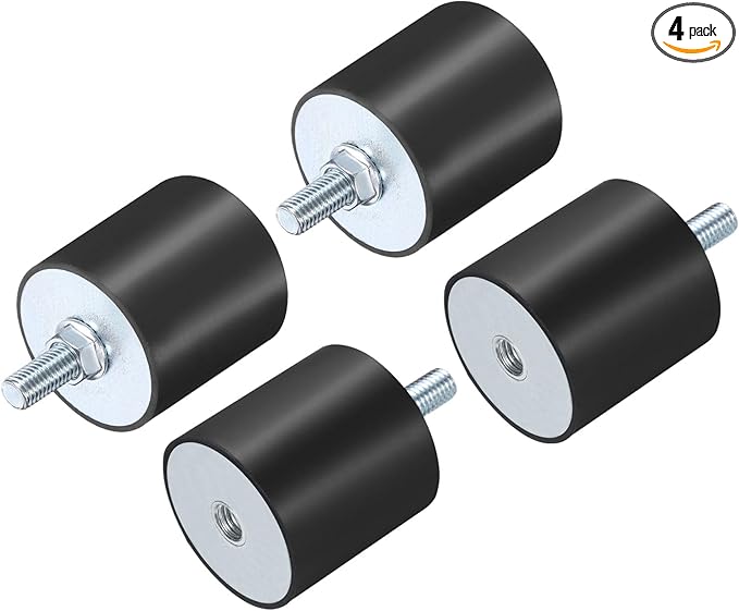 uxcell 4pcs M10x28mm Rubber Isolator Mounts with Studs 50x50mm Male Female Vibration Shock Absorber Zinc Plated Cylindrical Thread Mounts Anti Vibration Isolators with 4pcs M10 Lock Nuts
