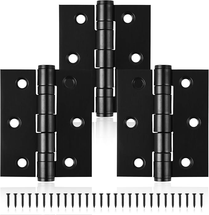 3in Ball Bearing Door Hinges 3 Pack, Small Black Heavy Duty Stainless Steel Hinges for Interior Exterior Doors, with Stainless Steel Screws, Max Loading 100LBs/Set, Black Matte