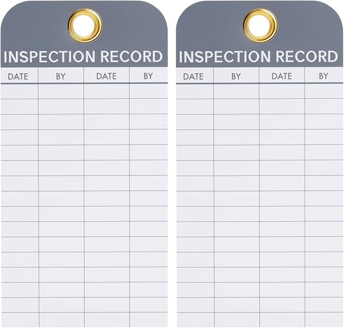 Juvale Inspection Tags for Equipment - 24-Pack, 6 x 3 in White PVC - Waterproof & Rip-Resistant with Eyelets & Cable Ties - Maintenance Log Sticker & Monthly Inspection Tags