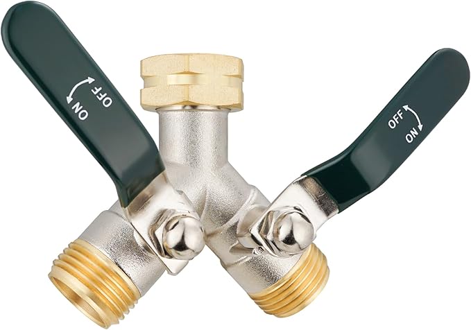 Hose Splitter 2 Way, Brass High Flow Garden Hose Splitter Heavy Duty, Hose Connector, Water Spigot Splitter, Faucet Splitters with shutoff, 3/4” GHT Inlet