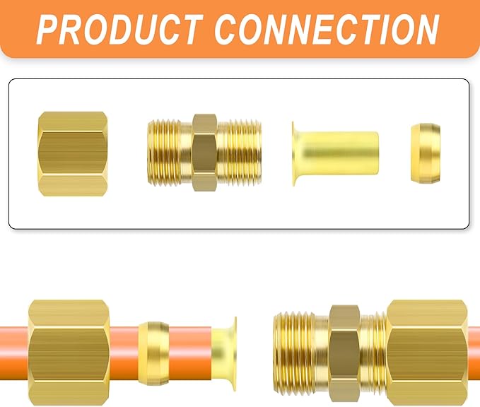 GASHER 60PCS Brass Compression Fitting Kit,Sleeve Ferrules&Insert Tube Support&Ferrule head,1/2" Tube OD