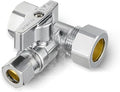 EFIELD 1/4-Turn Stop Tee Compression Stop Valve, 1/2" NOM (5/8" OD) x 1/2" NOM (5/8" OD) x 3/8 inch, Chrome Plated Brass, UPC Certified,(VALVE247)