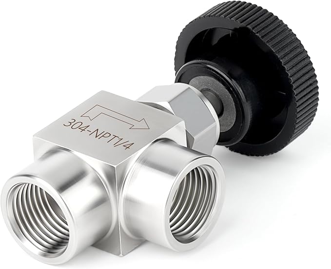 TAISHER 1PCS 304 Stainless Steel 90 Degree Needle Valve 1/4" Female NPT For Flow Control Water Gas Oil With Nipple