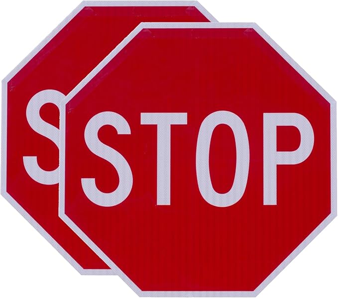 Octagon Stop Sign, 24 x 24 Inch Reflective Traffic Warning, 0.120" Thick Durable UV-Protected Weatherproof Plastic for Street, Road, and Garage Parking (HIP TypeIV-Plastic, 24 Inch-2 Pack)