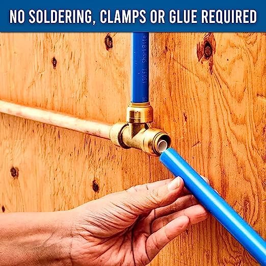 Push Fit Plumbing Tee - Push-to-Connect Plumbing Fittings - Straight/Elbow/Tee Plumbing Fitting with 31/2" Disconnect Clip - Push fit Fittings for Copper Copper, PEX, CPVC Pipe (1/2", 10)