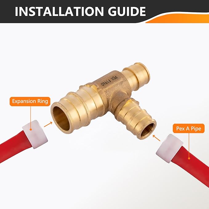 5-Pack HeSun PEX-A Fitting, 3/4"x1/2"x1/2" Expansion Tee, PEX Expansion Fitting Tee, ASTM F1960(PEX1960047)