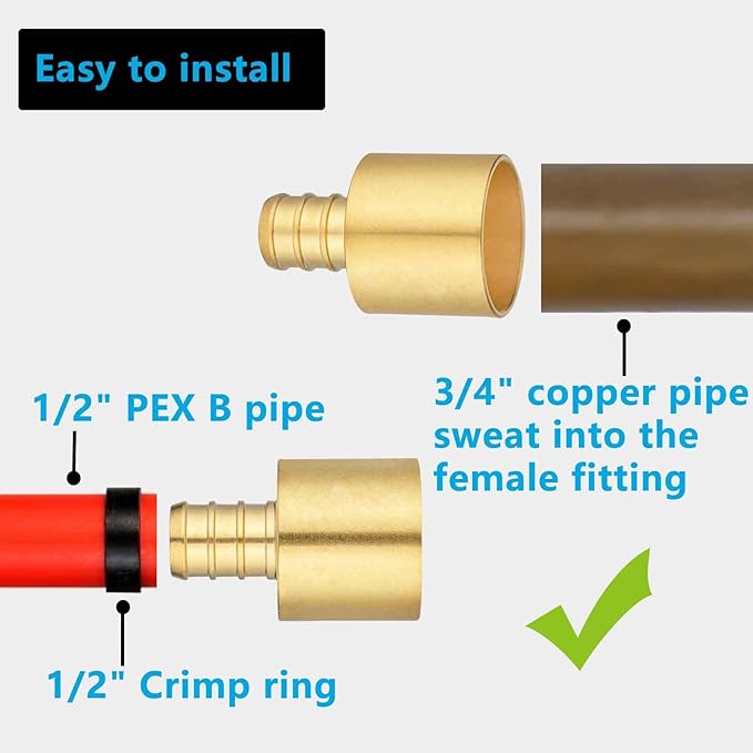 (10 Pack) Lidertik Copper to Pex Fittings, 1/2" Pex F1807 x 3/4" Female Sweat Adapter Brass
