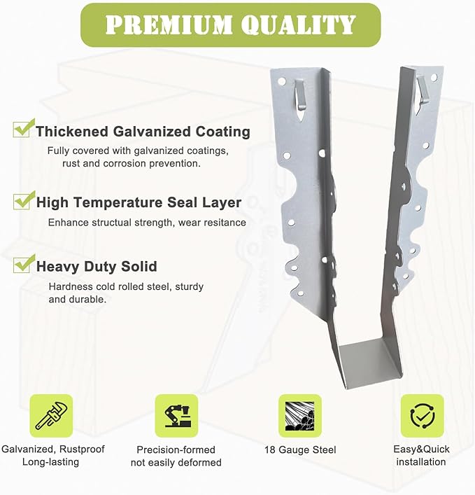 (20 Pack) 2‘' X 10'' Joist Hanger 18 Gauge Double Shear Face Mount Joist Hangers for Wood, Floor Deck and Ceililng Joists