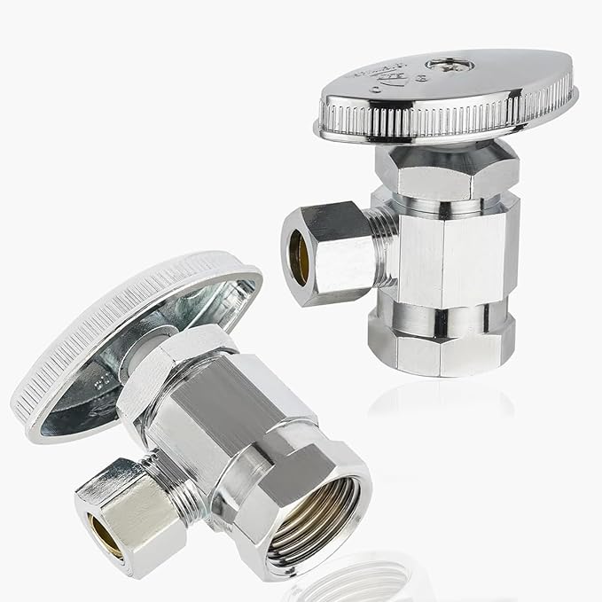 2-Pack GUOFIS Angle Stop Valve with Multi-Turn,1/2-Inch Fip Iron Pipe x 3/8-Inch OD Compression Water Shut-off Valves(LF Brass Chrome Plate)(VALVE365-2Pack)