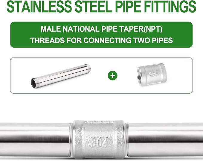 TAISHER 1PCS Stainless Steel Pipe Fittings, 1-1/2" NPT Male x 1-1/2" NPT Male Threaded, 12" Length Nipple Cast Pipe