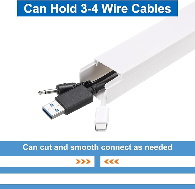 HARFINGTON 4pcs Cord Hider Wall 15inx1.18inx0.8in (LxWxH) PVC Cable Cover Self Adhesive Wire Hider Wall Mounted TV Cable Raceway for Cables Management (60in Total Length),White