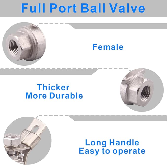 DERNORD Stainless Steel 304 Ball Valve, Full Port Heavy Duty for WOG with Locking Device (1/4" NPT)