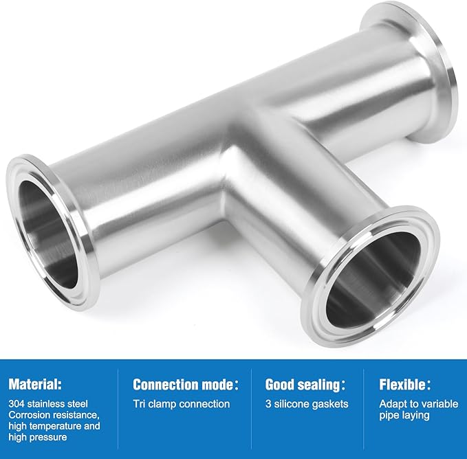 1" Tri Clamp Tee 3 Way Sanitary Fitting Equal Tee Tube 25mm Pipe OD Stainless Steel 304 Sanitary Polished