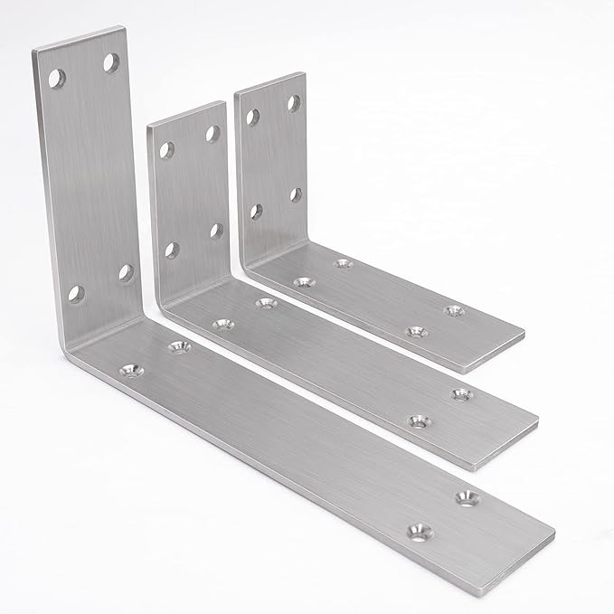 YUMORE Shelf Bracket 8 inch, Heavy Duty (1/5") Thick Solid L Brackets, Max Load: 230lbs, Stainless Steel Countertop Bar Top Support Brackets Wall Mounted, Includes Hardware, 2 Pack