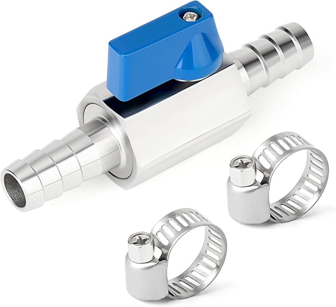TAISHER 2PCS 304 Stainless Steel 3/4" Mini Ball Valve Shut Off Switch, 3/4" Hose Barb with 4PCS Hose Clamps