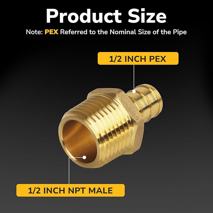 12 Pack Pex Fittings, 1/2" Male NPT to 1/2" Pex Male Adapter, Heavy-Duty Brass Crimp Fittings for PEX Pipes with Leak-Resistant Construction, NSF & UPC Certified