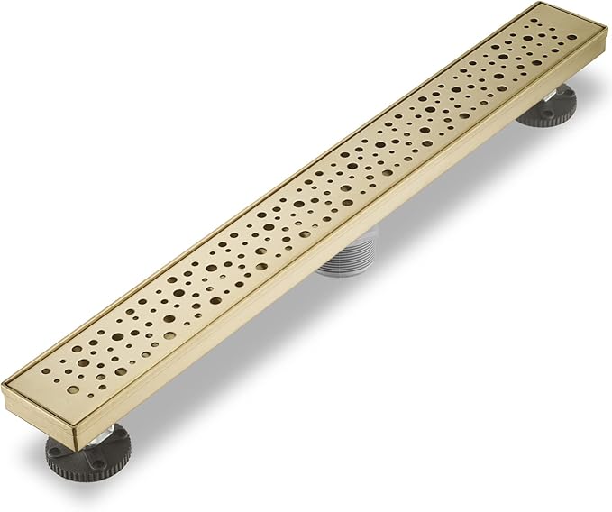 Sharp-tec 48 inch Linear Shower Drain, Golden Linear Drain with cUPC Certification, 304 Stainless Steel Shower Drain Easy to Install and Clean for Bathroom Shower Room, ST-099-48G