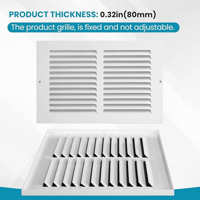 VOISEN Return Air Grille,Fits 10x6 Duct Opening,Steel Return Vent Cover, White Vent Cover Grill for Sidewall and Ceiling,HAVC Cold Air Return Vent Cover,Overall Size:11.8" W X 7.9" H