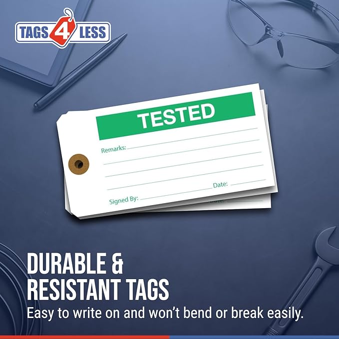 Tags 4 Less Production Quality Control Hang Tags – Equipment Preventative Maintenance Labels, for Easy Record-Keeping for Inventory Status (Tested, Pack of 100)